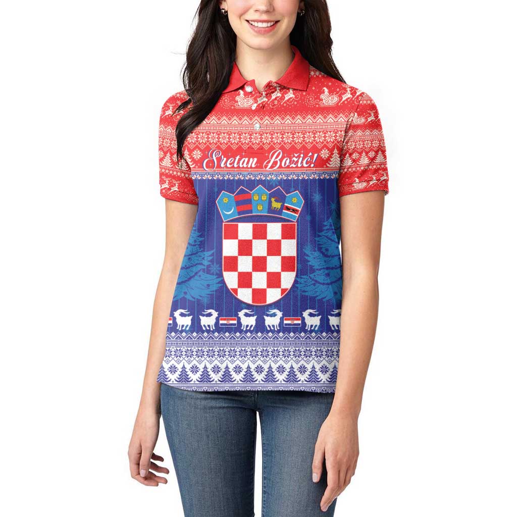 Croatia Christmas Women Polo Shirt Coat Of Arms Sretan Bozic - Wonder Print Shop