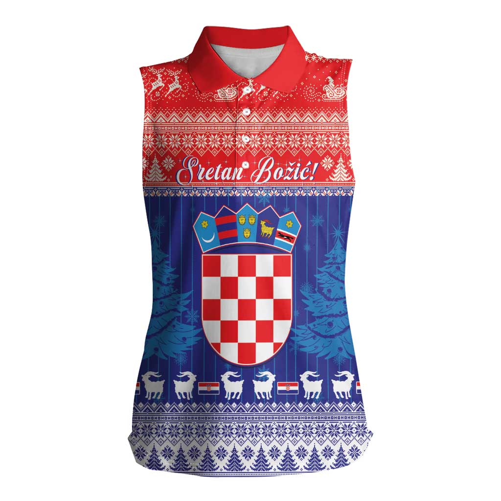 Croatia Christmas Women Sleeveless Polo Shirt Coat Of Arms Sretan Bozic - Wonder Print Shop