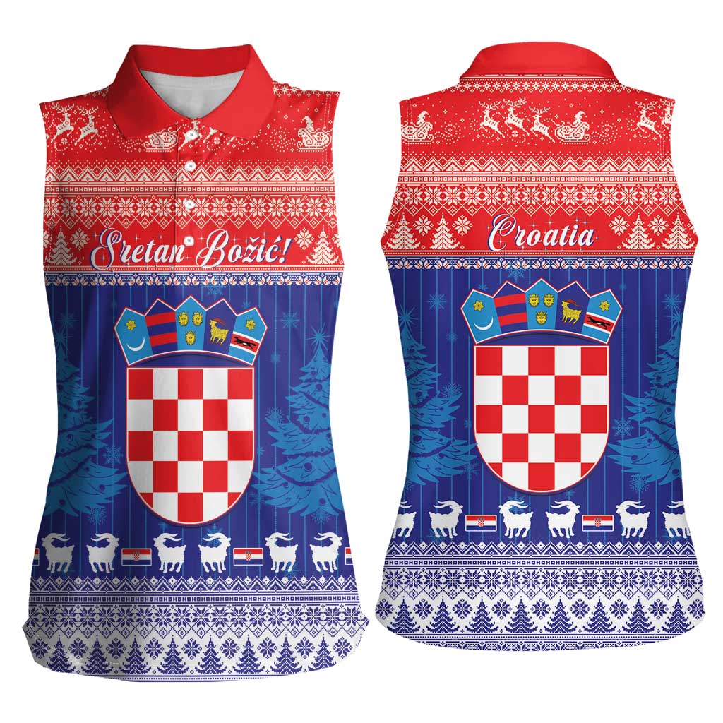 Croatia Christmas Women Sleeveless Polo Shirt Coat Of Arms Sretan Bozic - Wonder Print Shop