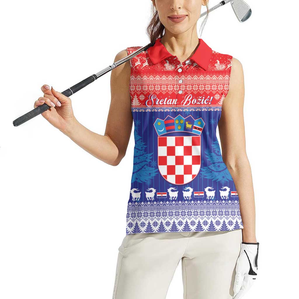 Croatia Christmas Women Sleeveless Polo Shirt Coat Of Arms Sretan Bozic - Wonder Print Shop