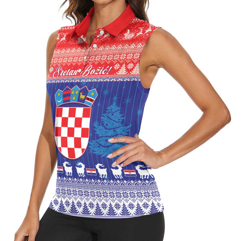Croatia Christmas Women Sleeveless Polo Shirt Coat Of Arms Sretan Bozic - Wonder Print Shop