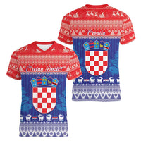 Croatia Christmas Women V-Neck T-Shirt Coat Of Arms Sretan Bozic - Wonder Print Shop
