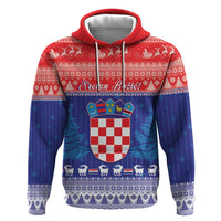 Croatia Christmas Zip Hoodie Coat Of Arms Sretan Bozic - Wonder Print Shop