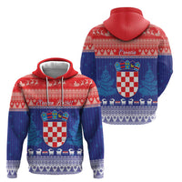 Croatia Christmas Zip Hoodie Coat Of Arms Sretan Bozic - Wonder Print Shop