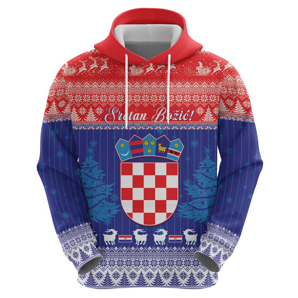 Croatia Christmas Zip Hoodie Coat Of Arms Sretan Bozic - Wonder Print Shop
