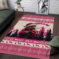 Croatia Christmas Area Rug Pine Marten Playing Violin - Dark Pink Color - Wonder Print Shop