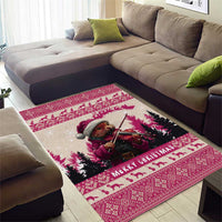 Croatia Christmas Area Rug Pine Marten Playing Violin - Dark Pink Color - Wonder Print Shop