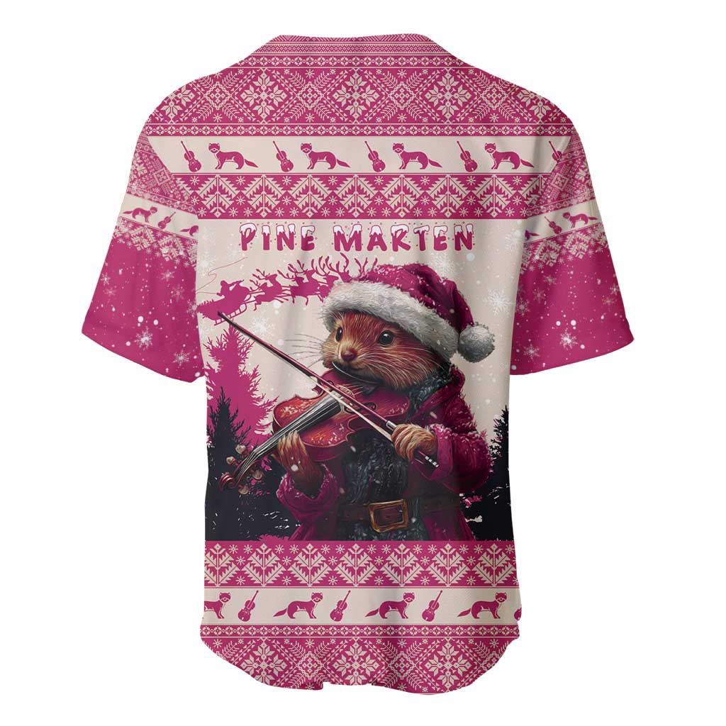 Croatia Christmas Baseball Jersey Pine Marten Playing Violin - Dark Pink Color - Wonder Print Shop