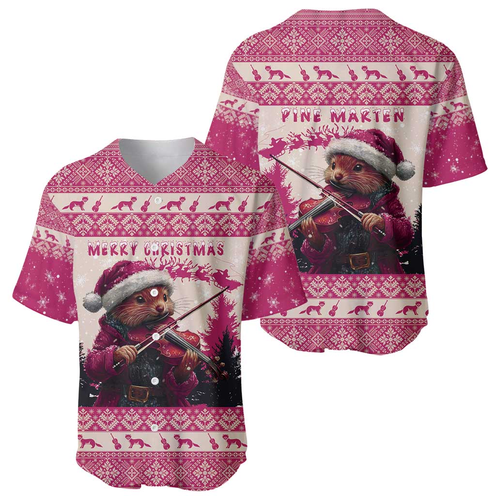 Croatia Christmas Baseball Jersey Pine Marten Playing Violin - Dark Pink Color - Wonder Print Shop