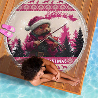 Croatia Christmas Beach Blanket Pine Marten Playing Violin - Dark Pink Color - Wonder Print Shop