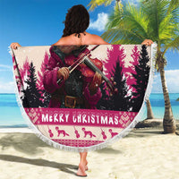 Croatia Christmas Beach Blanket Pine Marten Playing Violin - Dark Pink Color - Wonder Print Shop