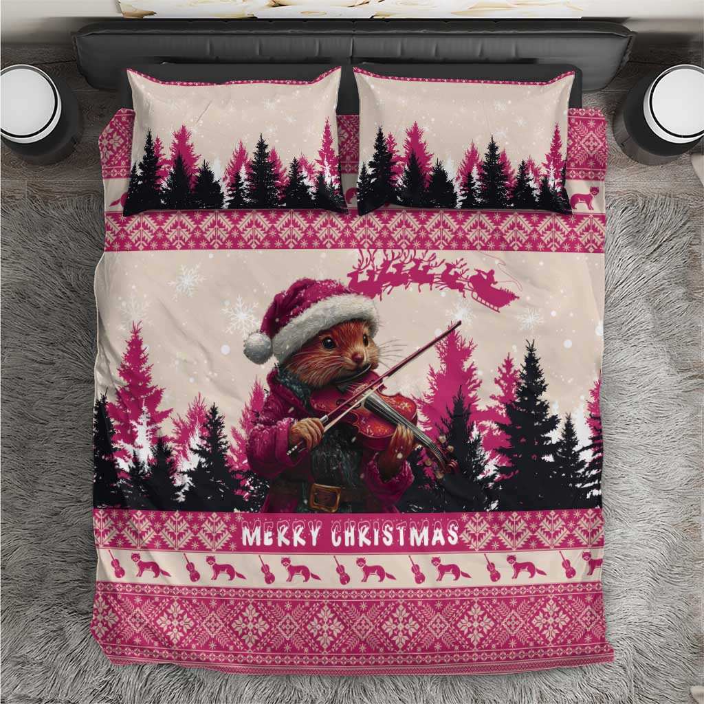 Croatia Christmas Bedding Set Pine Marten Playing Violin - Dark Pink Color - Wonder Print Shop