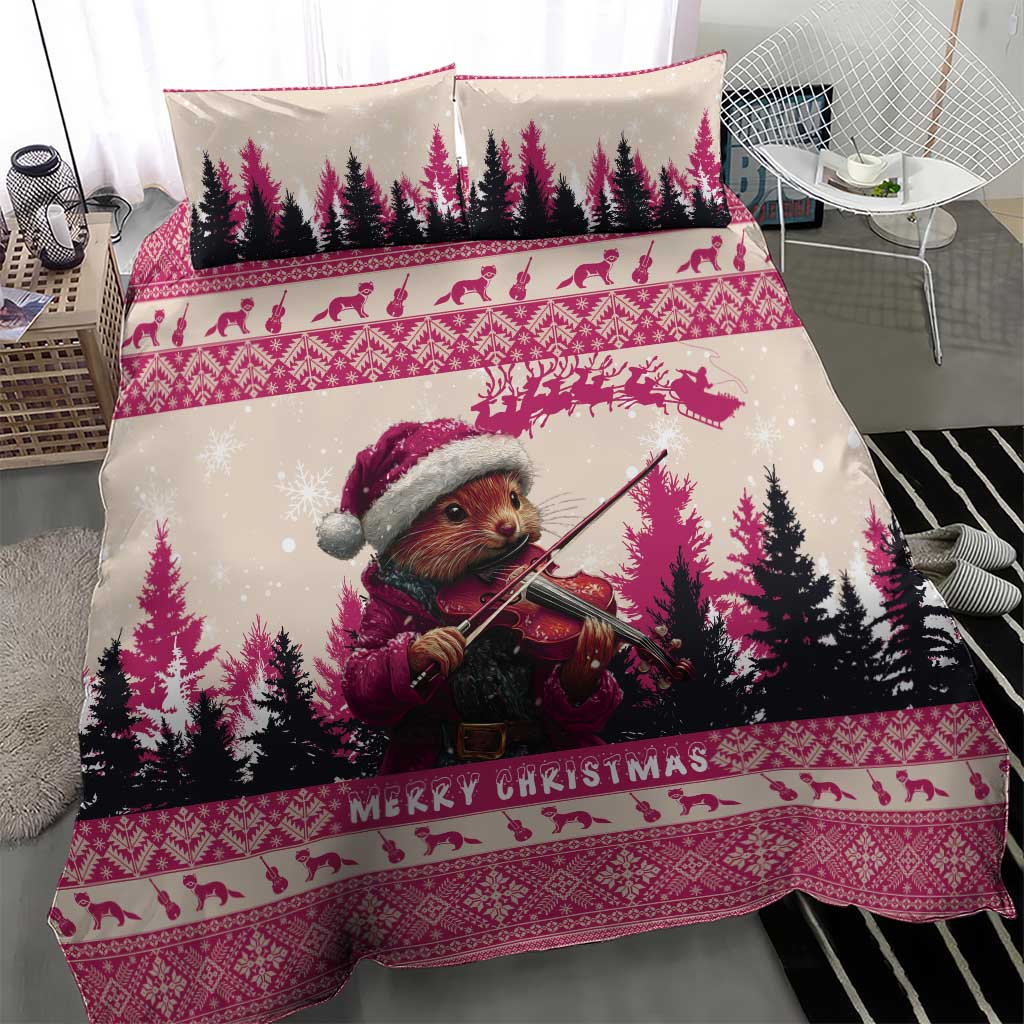 Croatia Christmas Bedding Set Pine Marten Playing Violin - Dark Pink Color - Wonder Print Shop