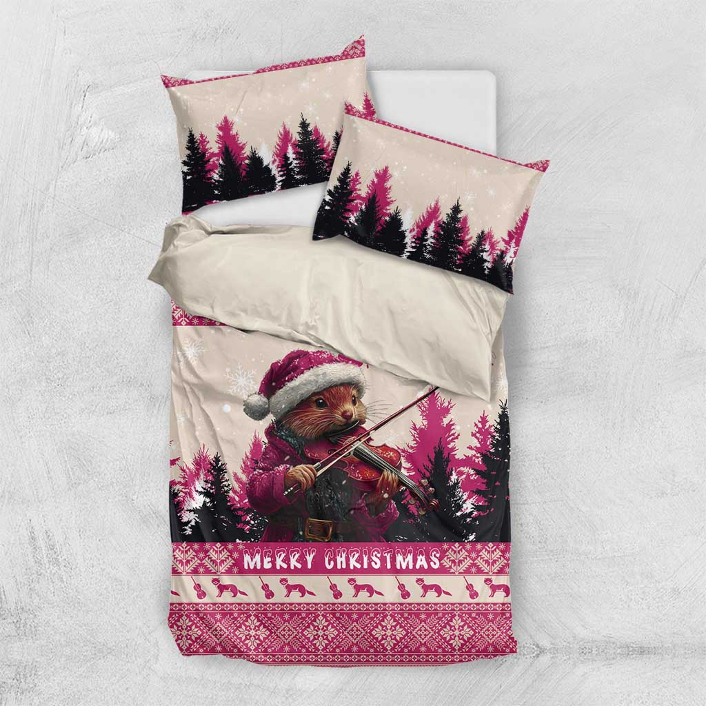 Croatia Christmas Bedding Set Pine Marten Playing Violin - Dark Pink Color - Wonder Print Shop
