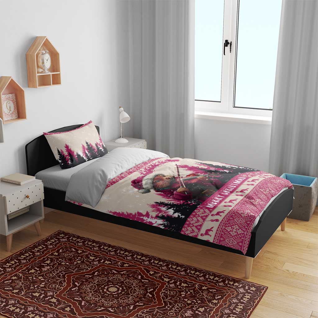 Croatia Christmas Bedding Set Pine Marten Playing Violin - Dark Pink Color - Wonder Print Shop