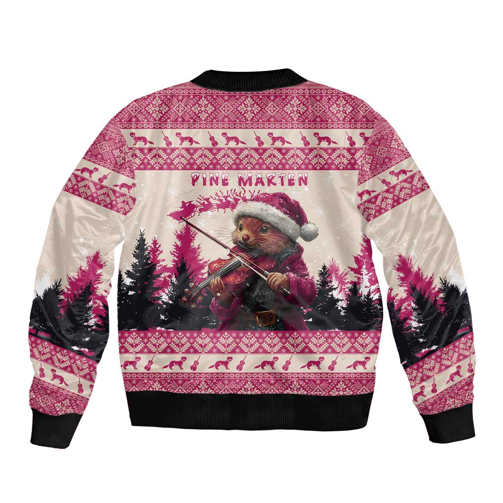 Croatia Christmas Bomber Jacket Pine Marten Playing Violin - Dark Pink Color - Wonder Print Shop