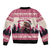 Croatia Christmas Bomber Jacket Pine Marten Playing Violin - Dark Pink Color - Wonder Print Shop