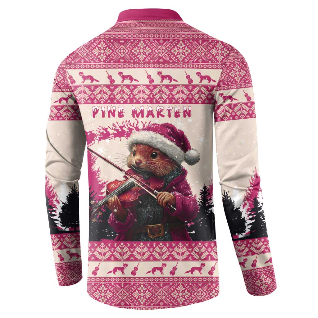 Croatia Christmas Button Sweatshirt Pine Marten Playing Violin - Dark Pink Color - Wonder Print Shop