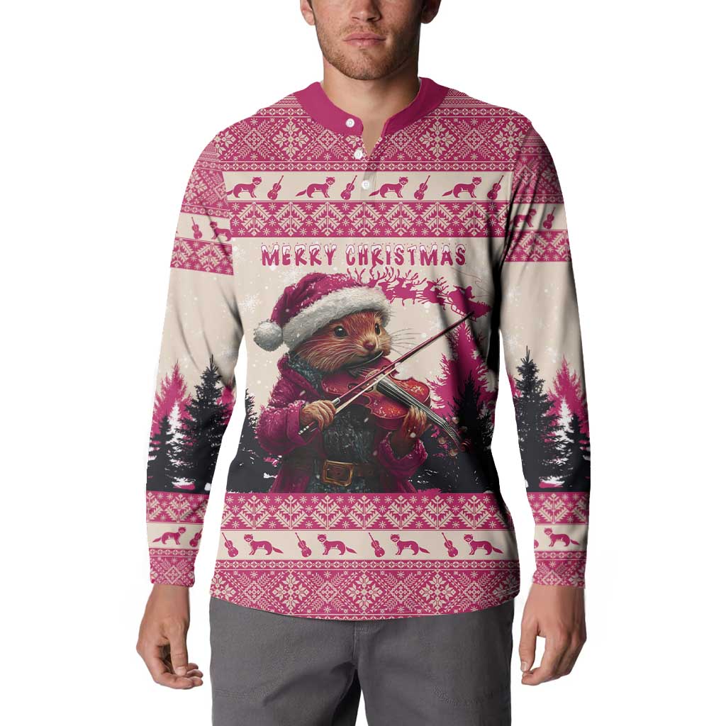 Croatia Christmas Button Sweatshirt Pine Marten Playing Violin - Dark Pink Color - Wonder Print Shop