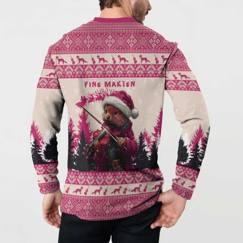 Croatia Christmas Button Sweatshirt Pine Marten Playing Violin - Dark Pink Color - Wonder Print Shop