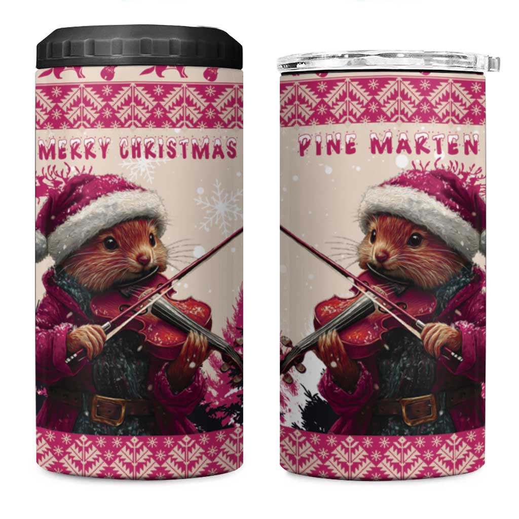 Croatia Christmas 4 in 1 Can Cooler Tumbler Pine Marten Playing Violin - Dark Pink Color - Wonder Print Shop