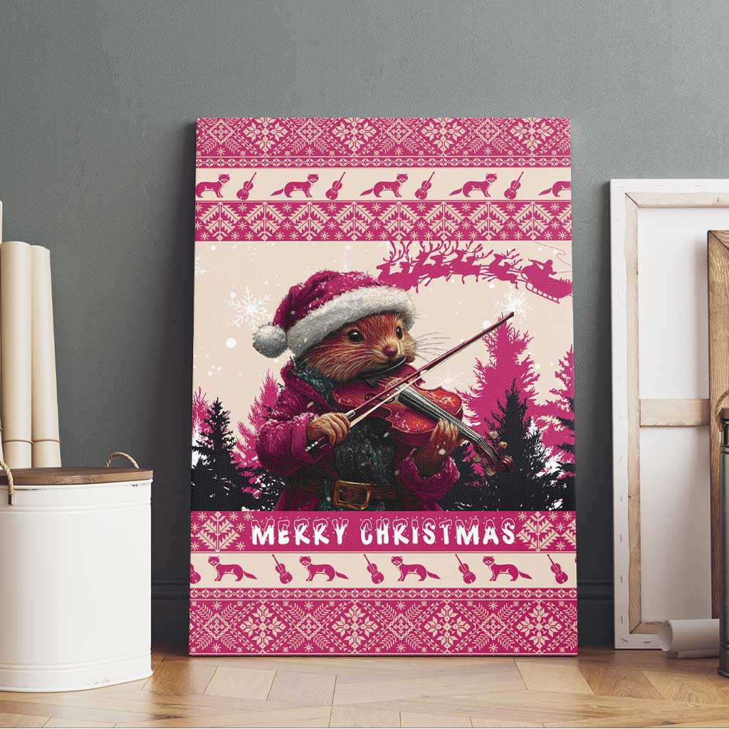 Croatia Christmas Canvas Wall Art Pine Marten Playing Violin - Dark Pink Color - Wonder Print Shop