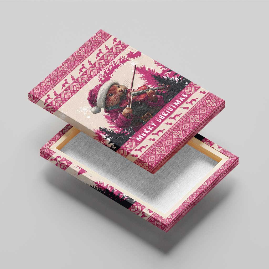 Croatia Christmas Canvas Wall Art Pine Marten Playing Violin - Dark Pink Color - Wonder Print Shop