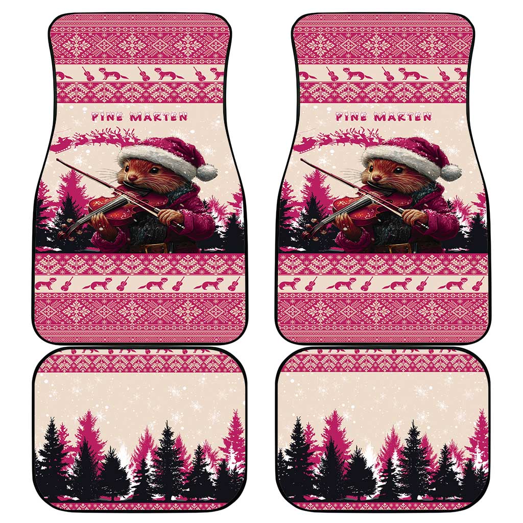 Croatia Christmas Car Mats Pine Marten Playing Violin - Dark Pink Color - Wonder Print Shop