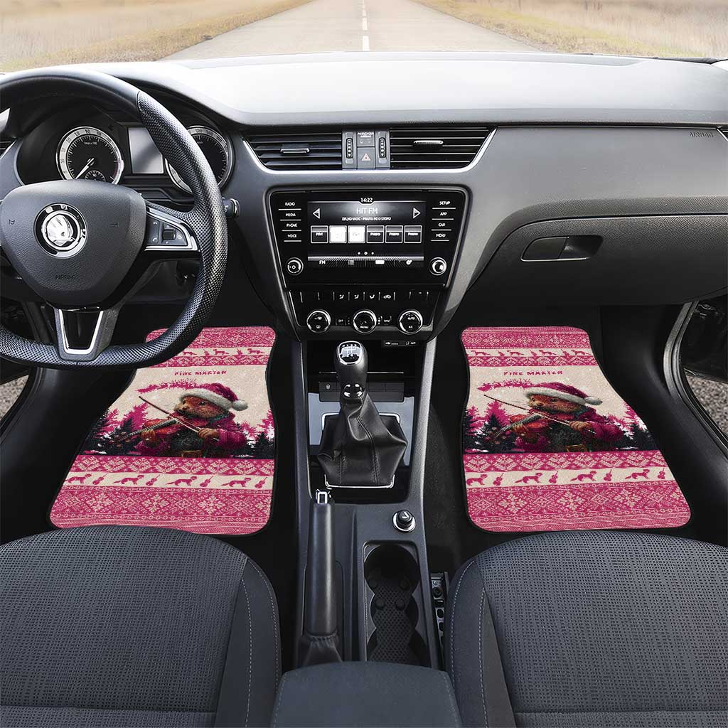 Croatia Christmas Car Mats Pine Marten Playing Violin - Dark Pink Color - Wonder Print Shop