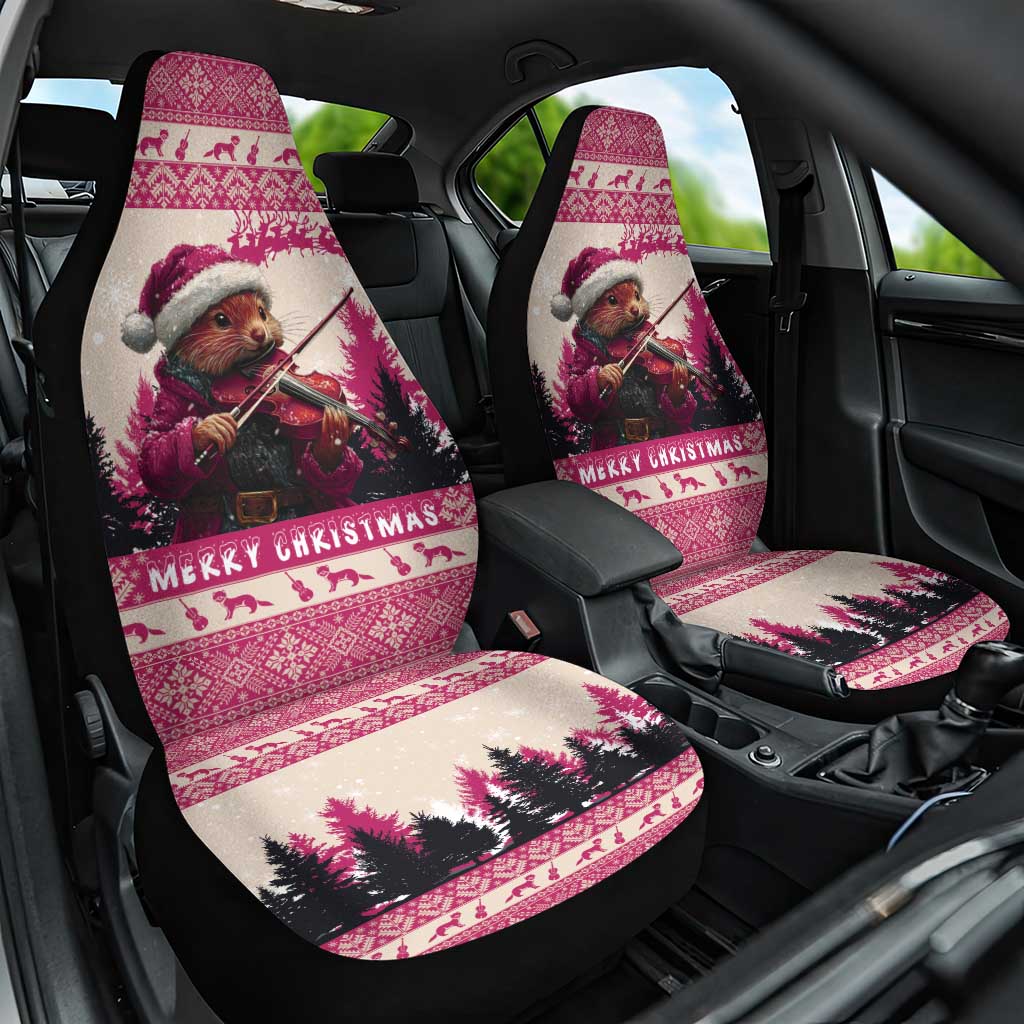 Croatia Christmas Car Seat Cover Pine Marten Playing Violin - Dark Pink Color - Wonder Print Shop
