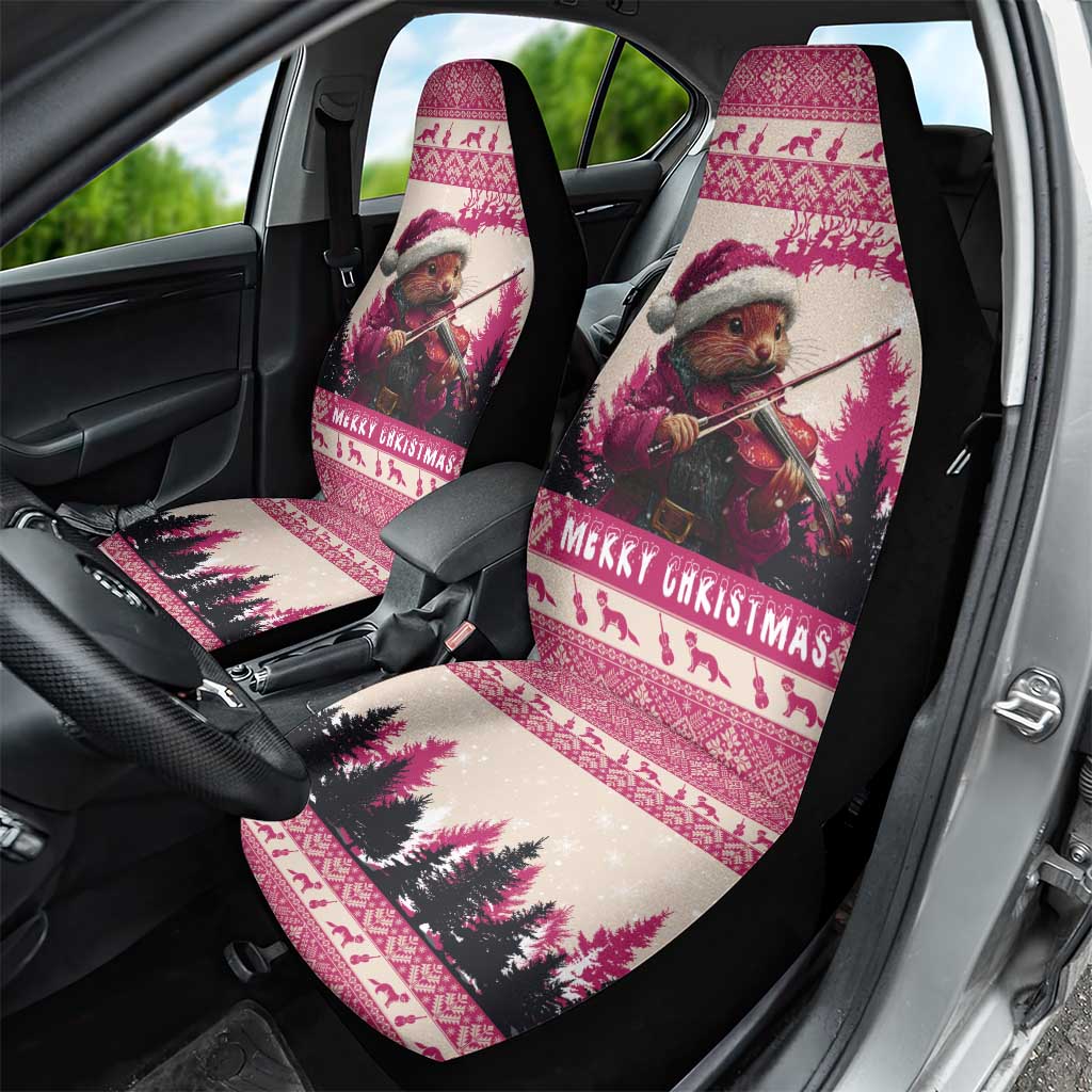 Croatia Christmas Car Seat Cover Pine Marten Playing Violin - Dark Pink Color - Wonder Print Shop
