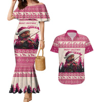 Croatia Christmas Couples Matching Mermaid Dress and Hawaiian Shirt Pine Marten Playing Violin - Dark Pink Color - Wonder Print Shop