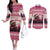 Croatia Christmas Couples Matching Off The Shoulder Long Sleeve Dress and Long Sleeve Button Shirt Pine Marten Playing Violin - Dark Pink Color