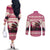 Croatia Christmas Couples Matching Off The Shoulder Long Sleeve Dress and Long Sleeve Button Shirt Pine Marten Playing Violin - Dark Pink Color
