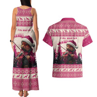 Croatia Christmas Couples Matching Tank Maxi Dress and Hawaiian Shirt Pine Marten Playing Violin - Dark Pink Color - Wonder Print Shop