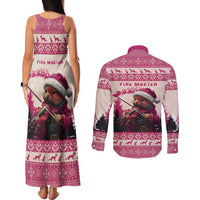 Croatia Christmas Couples Matching Tank Maxi Dress and Long Sleeve Button Shirt Pine Marten Playing Violin - Dark Pink Color - Wonder Print Shop
