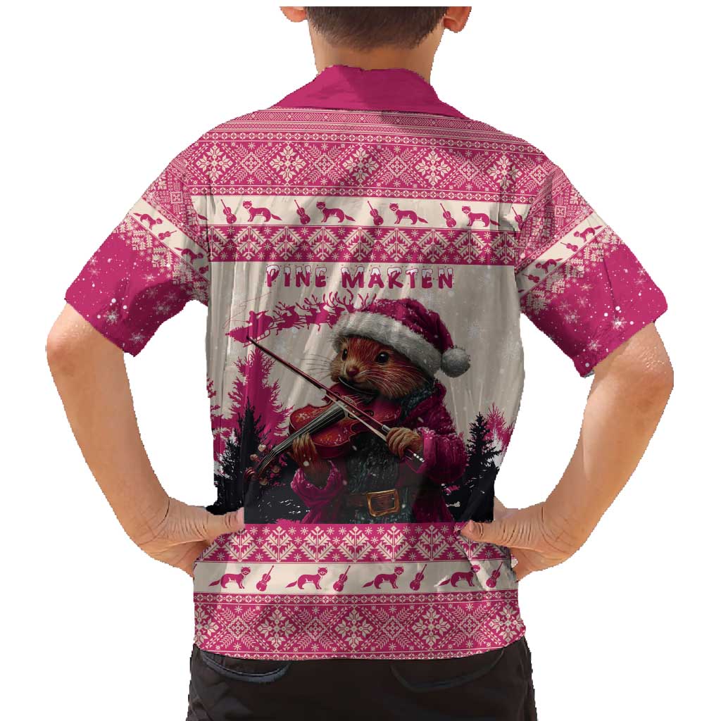 Croatia Christmas Family Matching Mermaid Dress and Hawaiian Shirt Pine Marten Playing Violin - Dark Pink Color - Wonder Print Shop