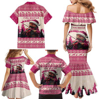 Croatia Christmas Family Matching Mermaid Dress and Hawaiian Shirt Pine Marten Playing Violin - Dark Pink Color - Wonder Print Shop