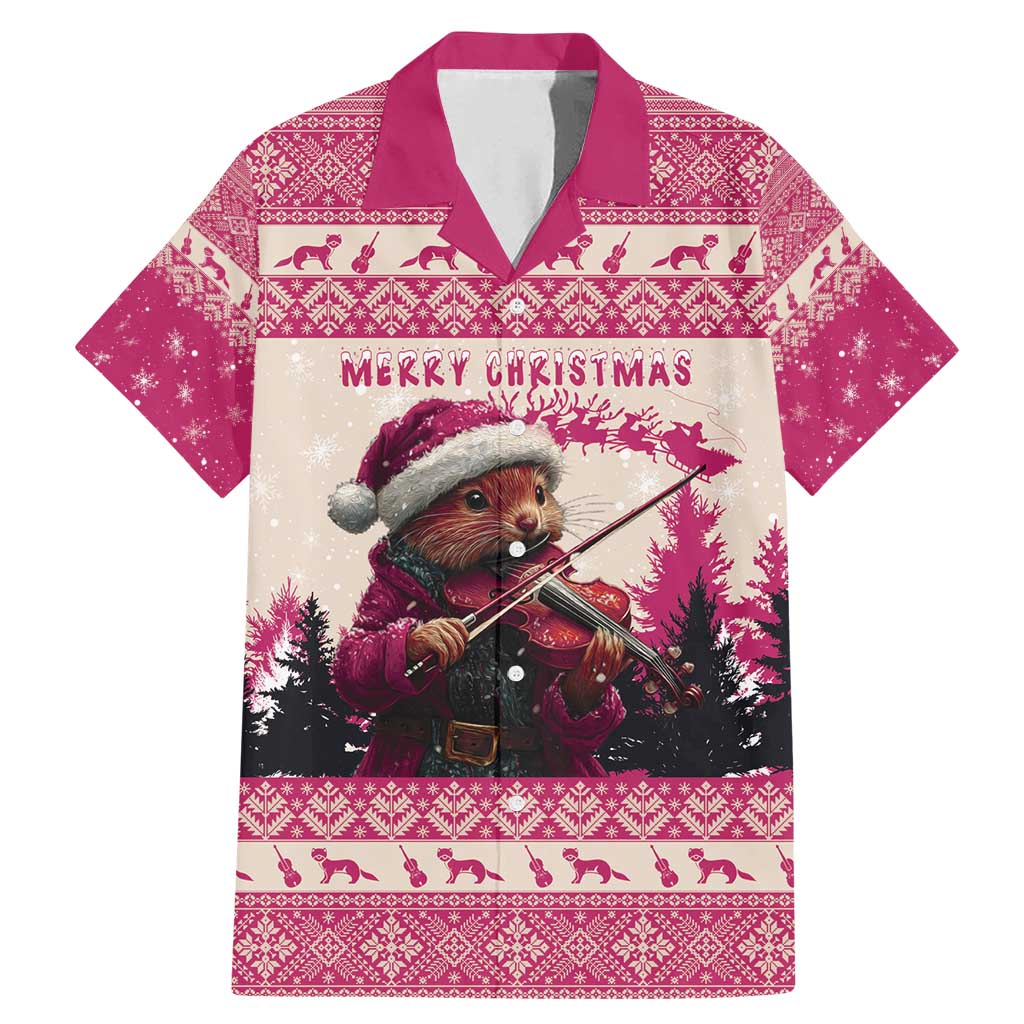 Croatia Christmas Family Matching Mermaid Dress and Hawaiian Shirt Pine Marten Playing Violin - Dark Pink Color - Wonder Print Shop