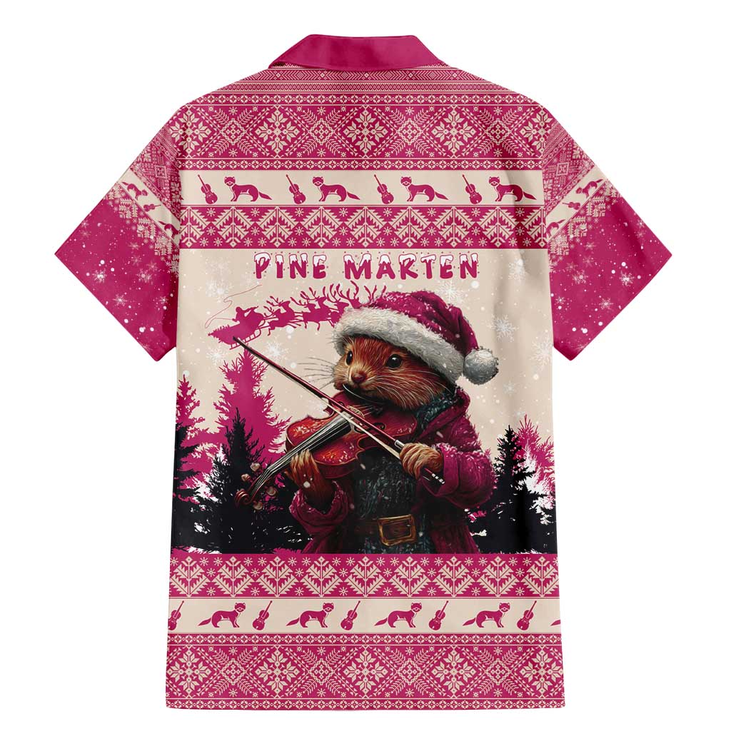 Croatia Christmas Family Matching Mermaid Dress and Hawaiian Shirt Pine Marten Playing Violin - Dark Pink Color - Wonder Print Shop