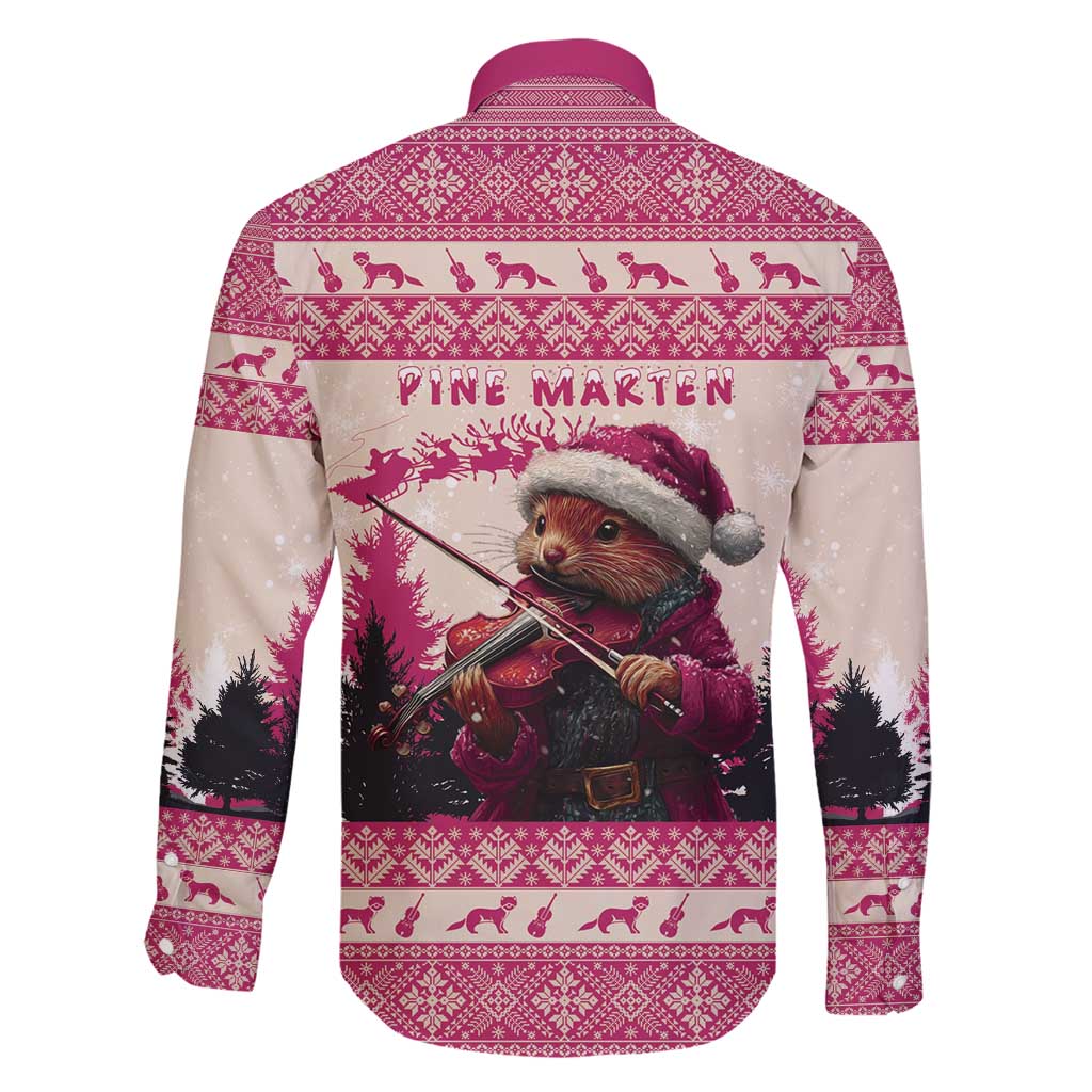 Croatia Christmas Family Matching Mermaid Dress and Hawaiian Shirt Pine Marten Playing Violin - Dark Pink Color - Wonder Print Shop