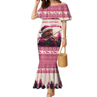 Croatia Christmas Family Matching Mermaid Dress and Hawaiian Shirt Pine Marten Playing Violin - Dark Pink Color - Wonder Print Shop
