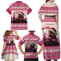 Croatia Christmas Family Matching Off Shoulder Maxi Dress and Hawaiian Shirt Pine Marten Playing Violin - Dark Pink Color - Wonder Print Shop