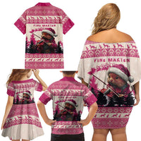 Croatia Christmas Family Matching Off Shoulder Short Dress and Hawaiian Shirt Pine Marten Playing Violin - Dark Pink Color - Wonder Print Shop