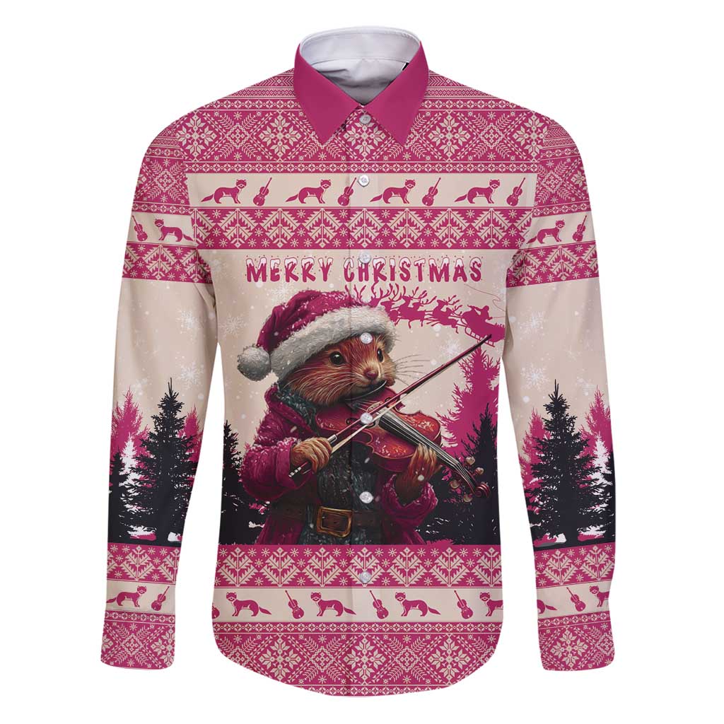 Croatia Christmas Family Matching Puletasi and Hawaiian Shirt Pine Marten Playing Violin - Dark Pink Color - Wonder Print Shop
