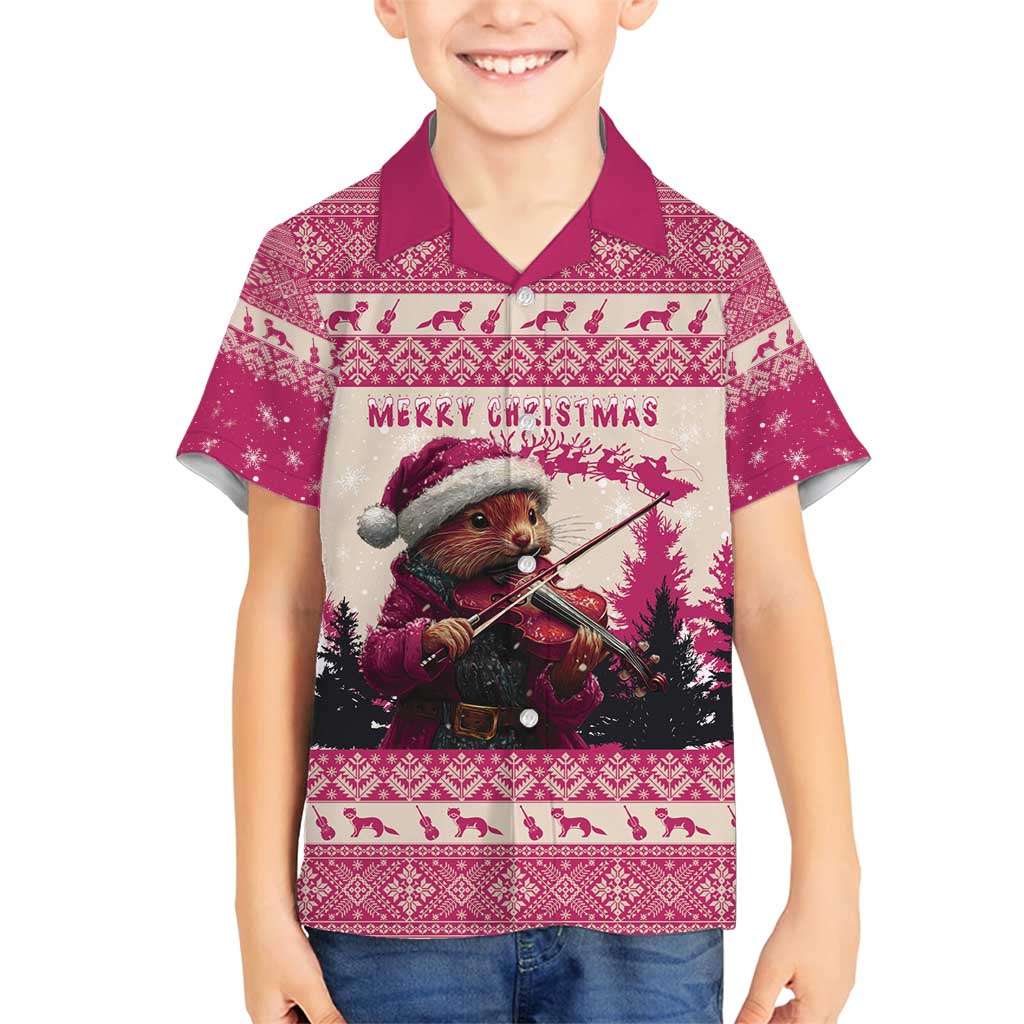 Croatia Christmas Family Matching Puletasi and Hawaiian Shirt Pine Marten Playing Violin - Dark Pink Color - Wonder Print Shop