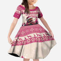 Croatia Christmas Family Matching Short Sleeve Bodycon Dress and Hawaiian Shirt Pine Marten Playing Violin - Dark Pink Color - Wonder Print Shop