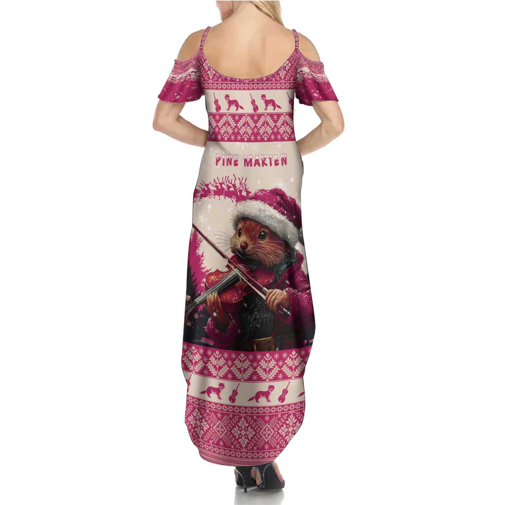Croatia Christmas Family Matching Summer Maxi Dress and Hawaiian Shirt Pine Marten Playing Violin - Dark Pink Color - Wonder Print Shop