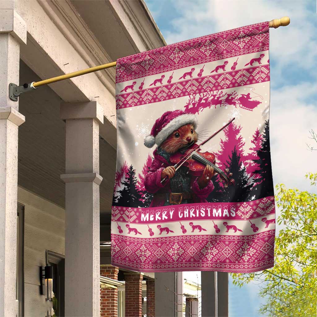 Croatia Christmas Garden Flag Pine Marten Playing Violin - Dark Pink Color - Wonder Print Shop