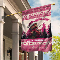 Croatia Christmas Garden Flag Pine Marten Playing Violin - Dark Pink Color - Wonder Print Shop